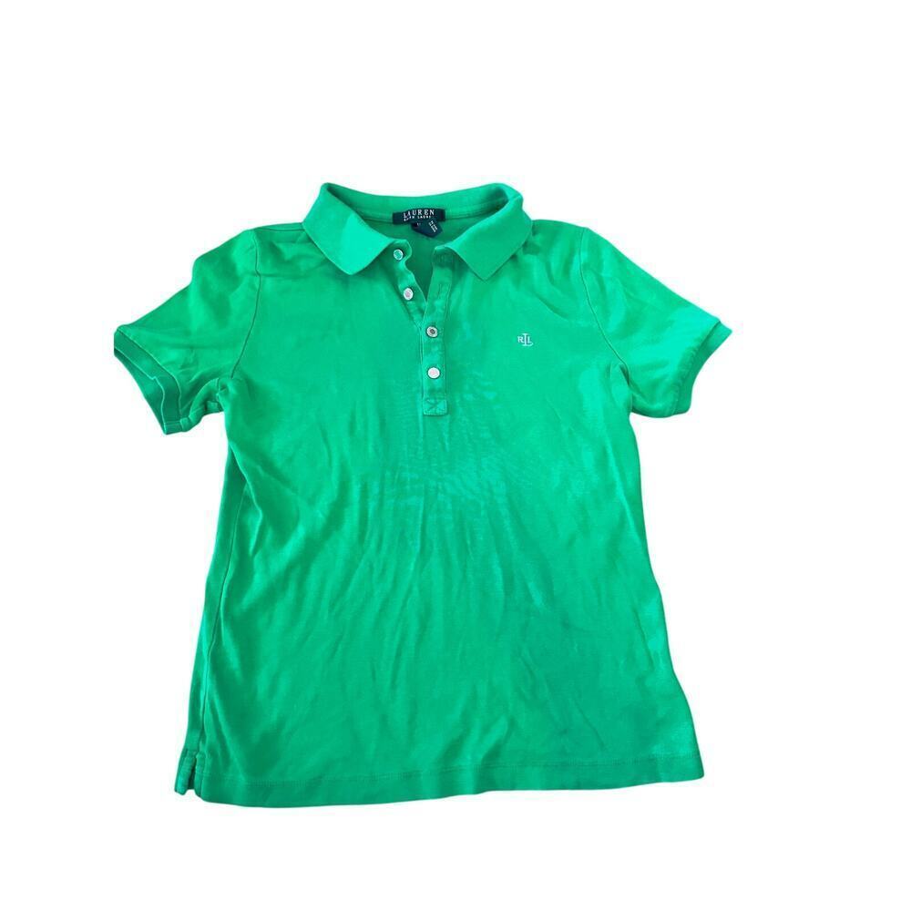 Lauren Ralph Lauren Women's Green Cotton Soft Touch Button Polo Shirt Size M